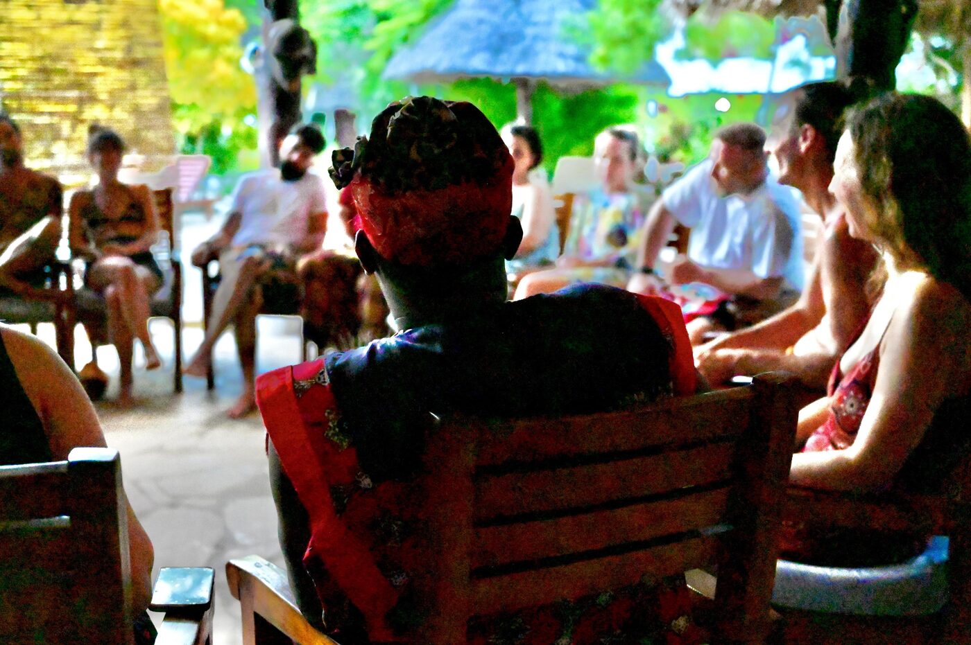 A sharing circle at the iboga retreat, Zanzibar