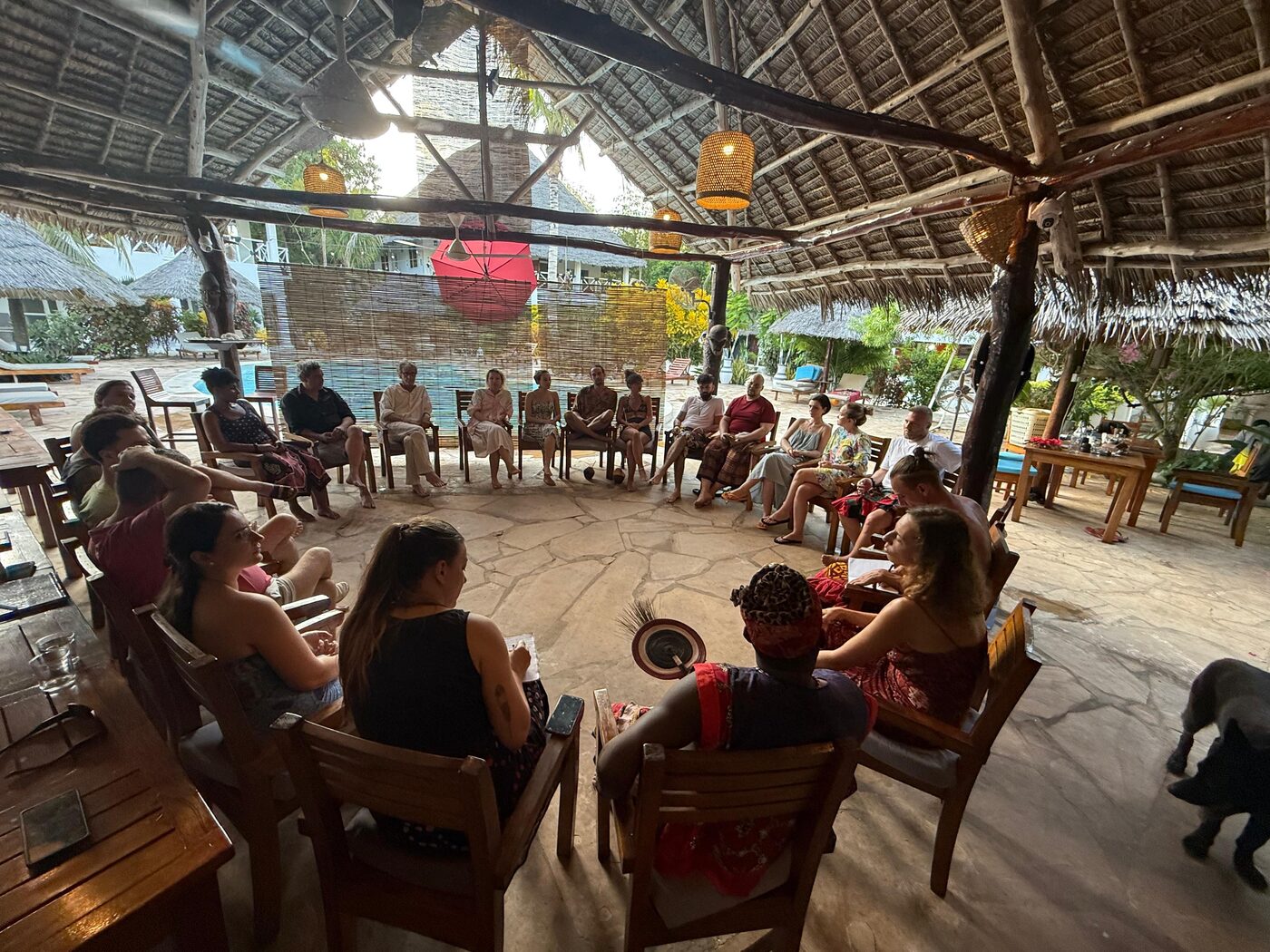 A sharing circle at the iboga retreat, Zanzibar